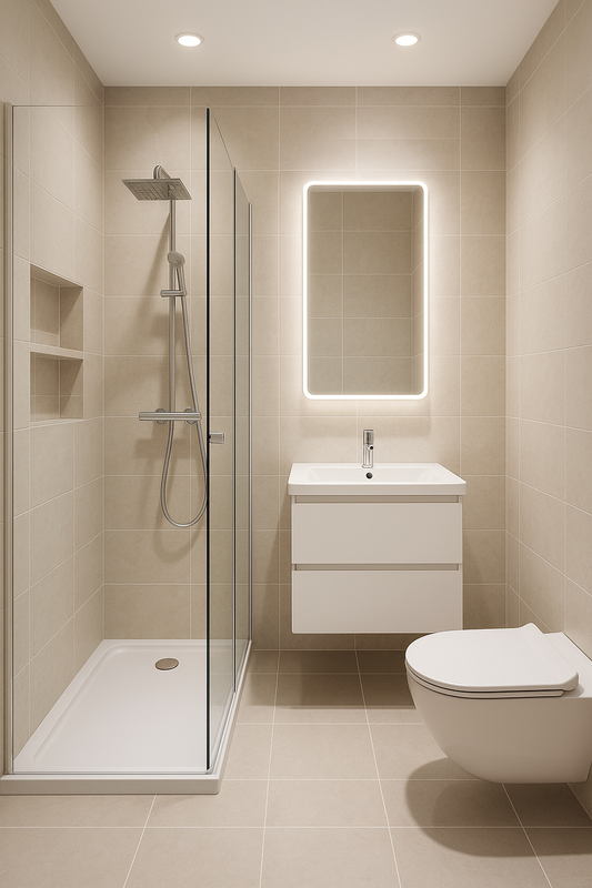 Petite salle de bain 4 m² optimisée avec douche italienne et meuble suspendu – G&M Bâtiment